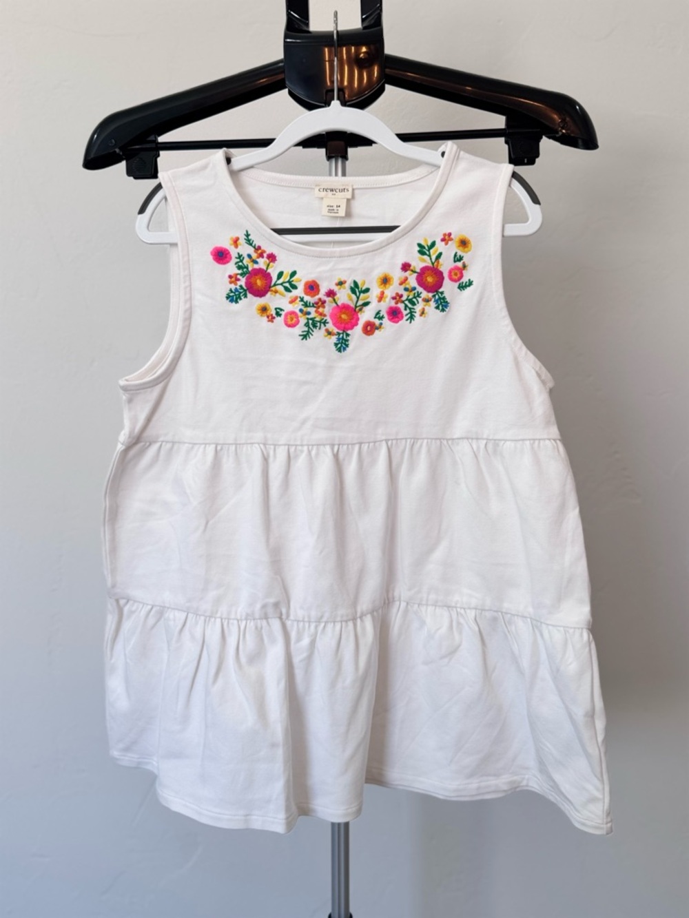 NWT! Crewcuts White Tiered Tank Shirt with Bright Floral Embroidery Size 14